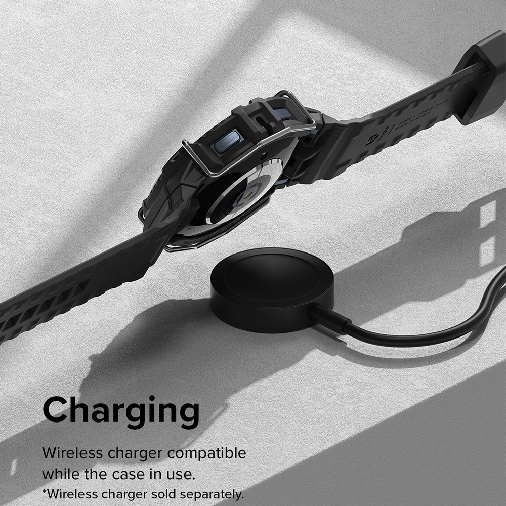Picture of Samsung Galaxy Watch 4 44mm Case | Ringke Fusion X Guard Wired Protection Case Strap Band for Samsung Galaxy Watch 5 Series 4 Series 44mm (Black White Index Wired)