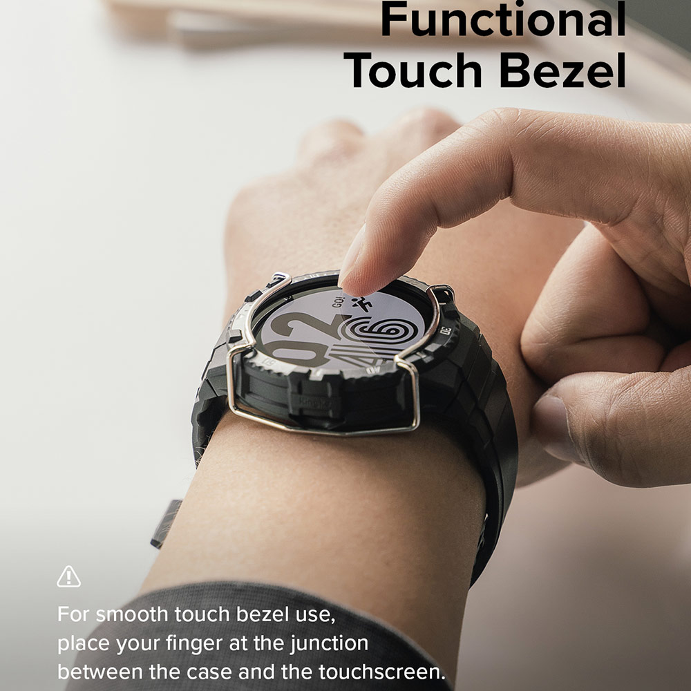 Picture of Samsung Galaxy Watch 4 44mm Case | Ringke Fusion X Guard Wired Protection Case Strap Band for Samsung Galaxy Watch 5 Series 4 Series 44mm (Black White Index Wired)