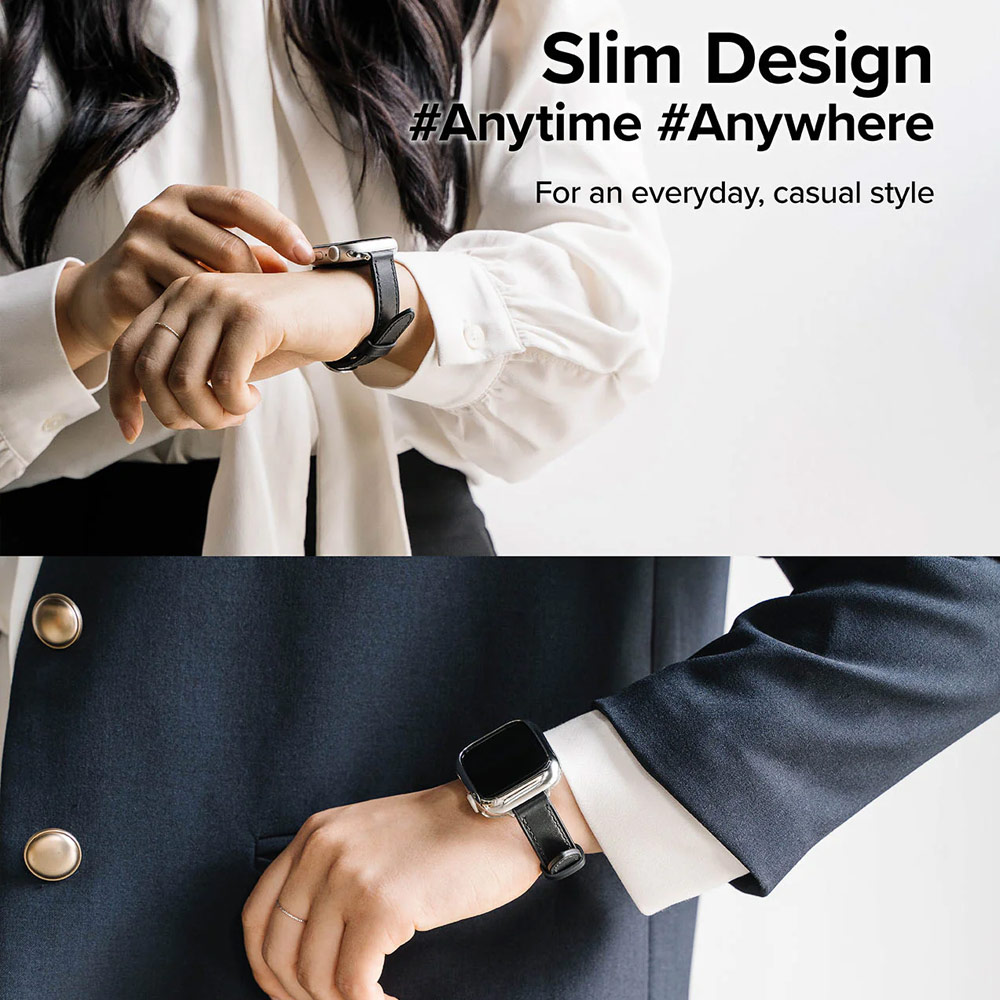 Picture of Apple Watch 38mm  | Ringke Genuine Leather One Slim Strap for Apple Watch Series 4 5 6 8 9 41mm 40mm 38mm (Black)