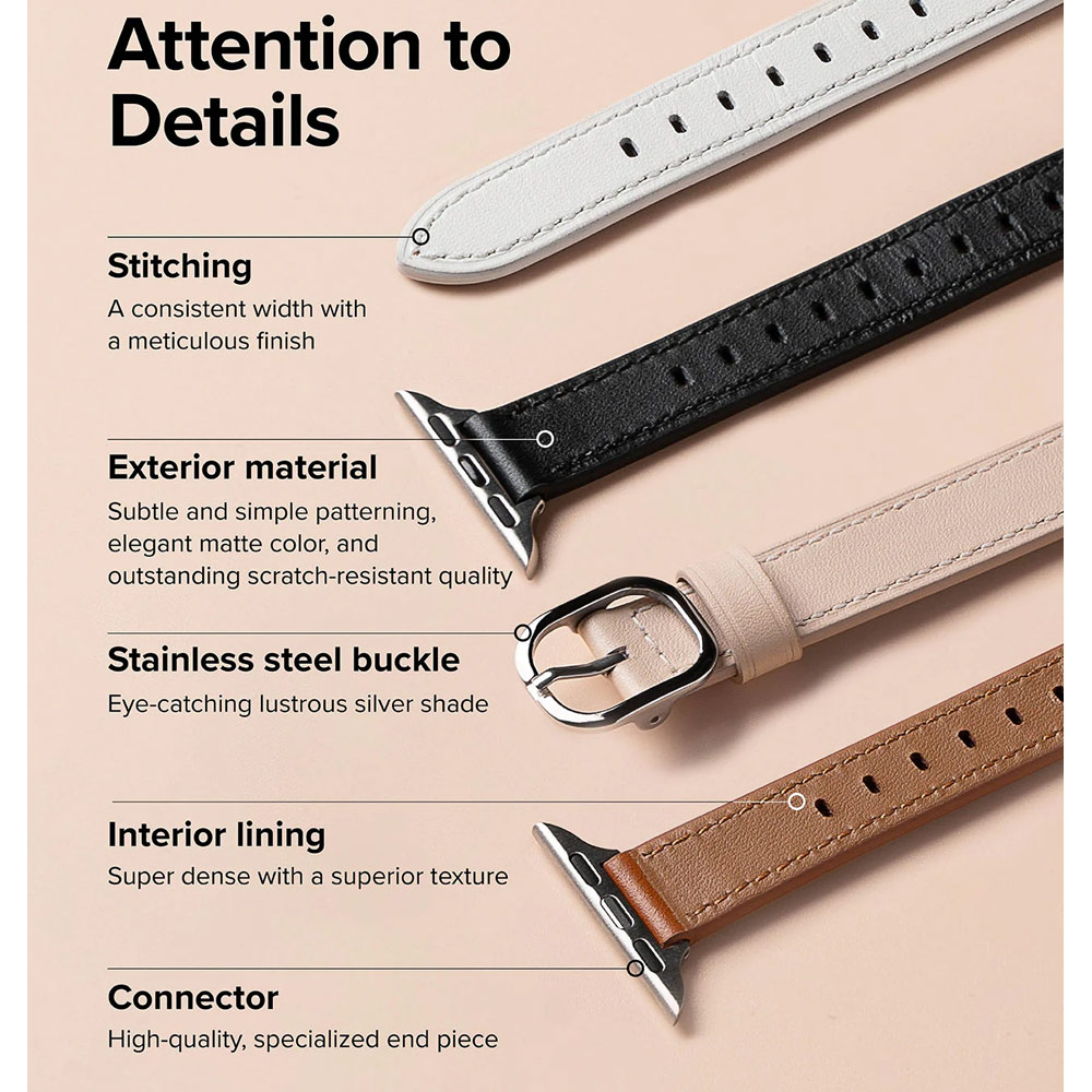 Picture of Apple Watch 38mm  | Ringke Genuine Leather One Slim Strap for Apple Watch Series 4 5 6 8 9 41mm 40mm 38mm (Black)