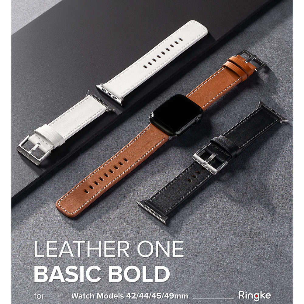 Picture of Apple Watch 42mm  | Ringke Genuine Leather One Basic Bold Strap for Apple Watch Series 4 5 6 8 9 42mm 44mm 45mm Ultra 49mm (Brown)