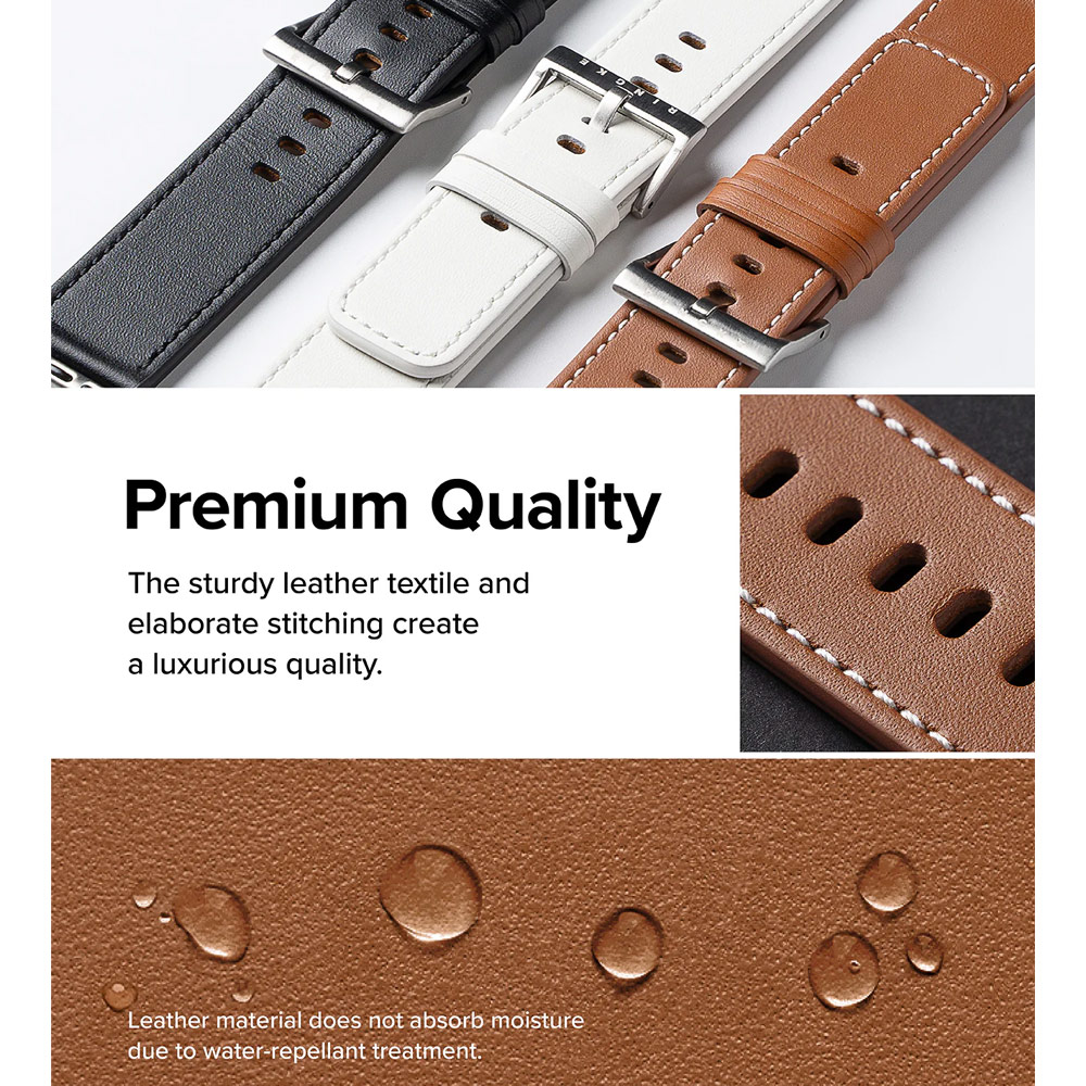 Picture of Apple Watch 42mm  | Ringke Genuine Leather One Basic Bold Strap for Apple Watch Series 4 5 6 8 9 42mm 44mm 45mm Ultra 49mm (Brown)