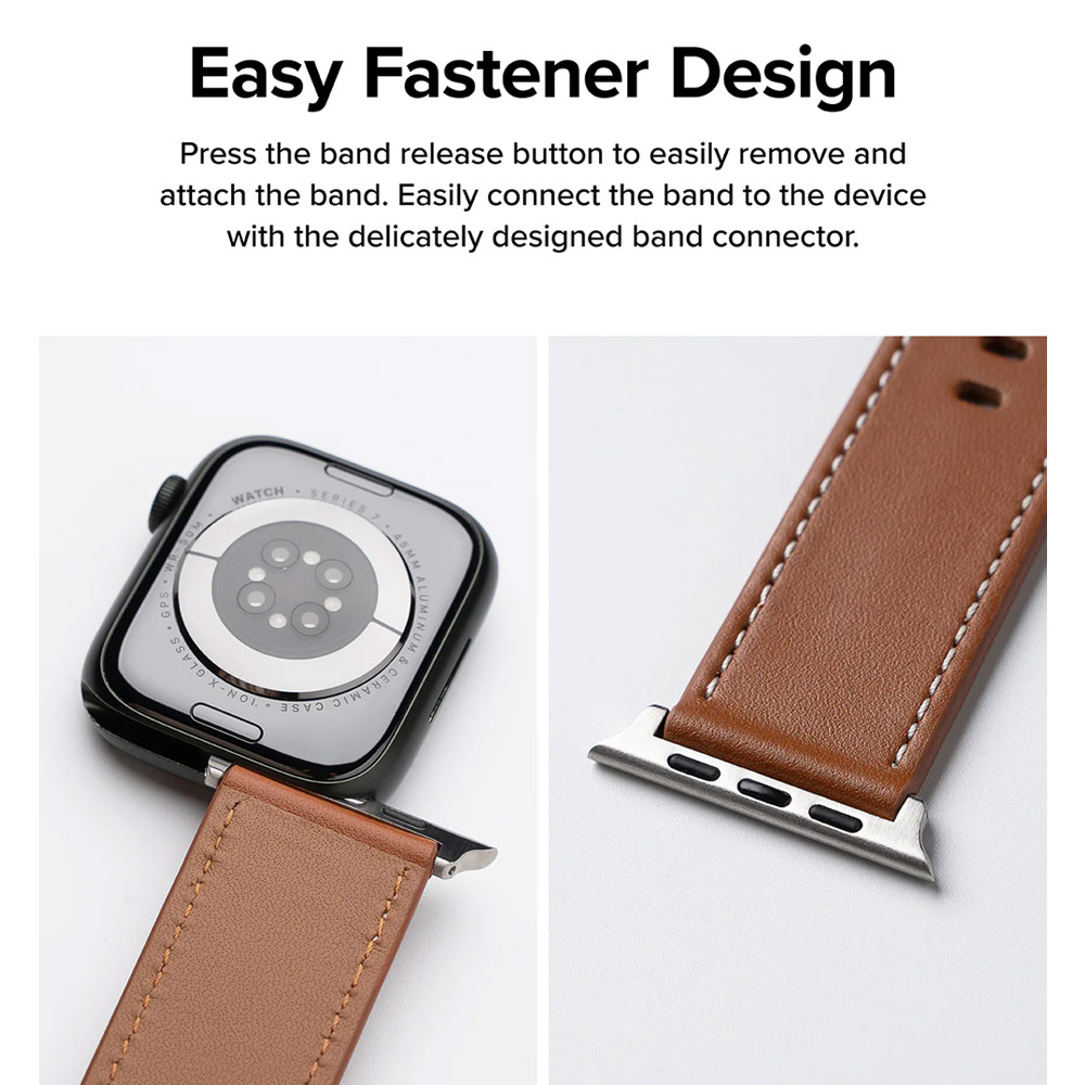 Picture of Apple Watch 42mm  | Ringke Genuine Leather One Basic Bold Strap for Apple Watch Series 4 5 6 8 9 42mm 44mm 45mm Ultra 49mm (Brown)