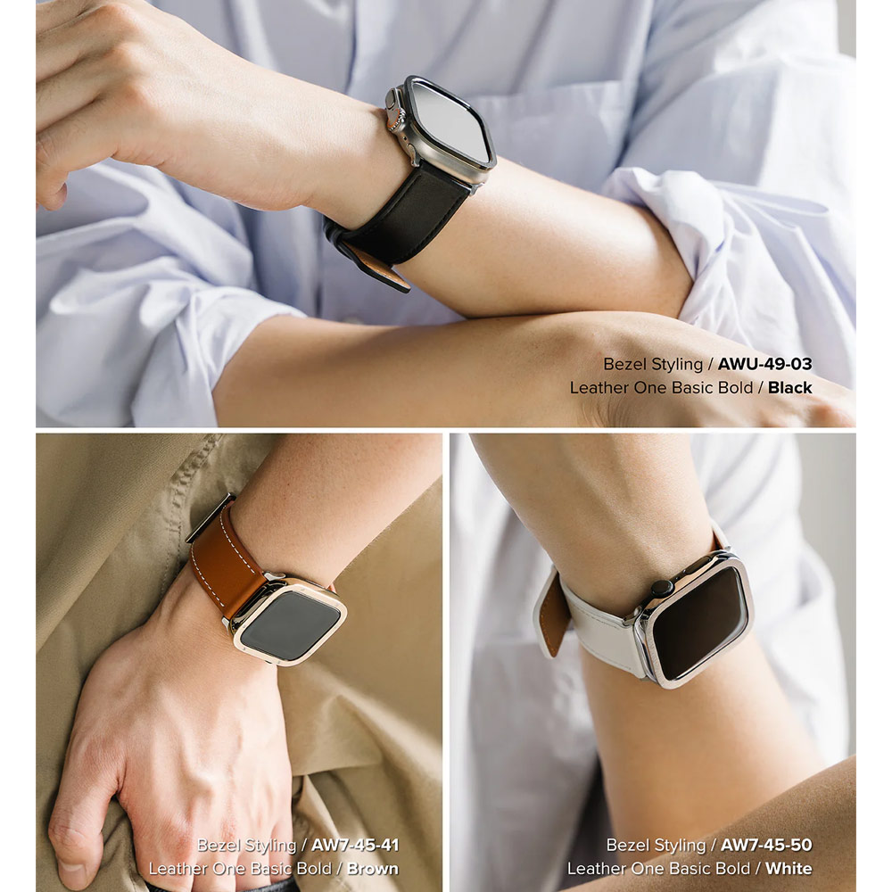 Picture of Apple Watch 42mm  | Ringke Genuine Leather One Basic Bold Strap for Apple Watch Series 4 5 6 8 9 42mm 44mm 45mm Ultra 49mm (Brown)