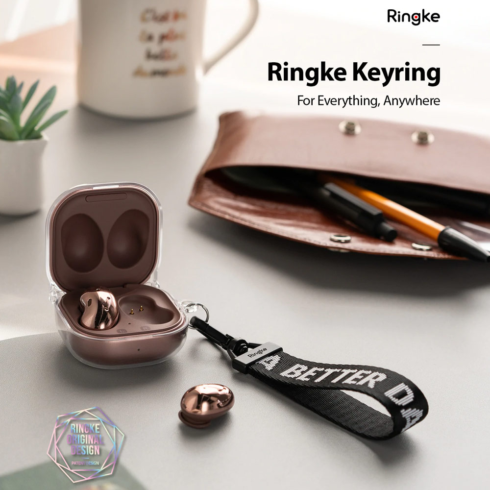 Picture of Ringke Key Ring Strap with Oval Hook Clip for phone case keychain camera game console USB flash drives (Lettering Ticket Band 2 Black)
