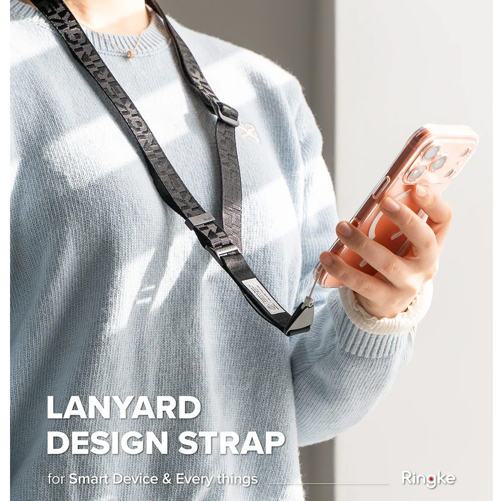Picture of Ringke High density polyester Lanyard strap Shoulder Strap for Perfect for daily use traveling hiking smartphone Jisulife Portable Handheld Fan Strap (Lettering Black 3)