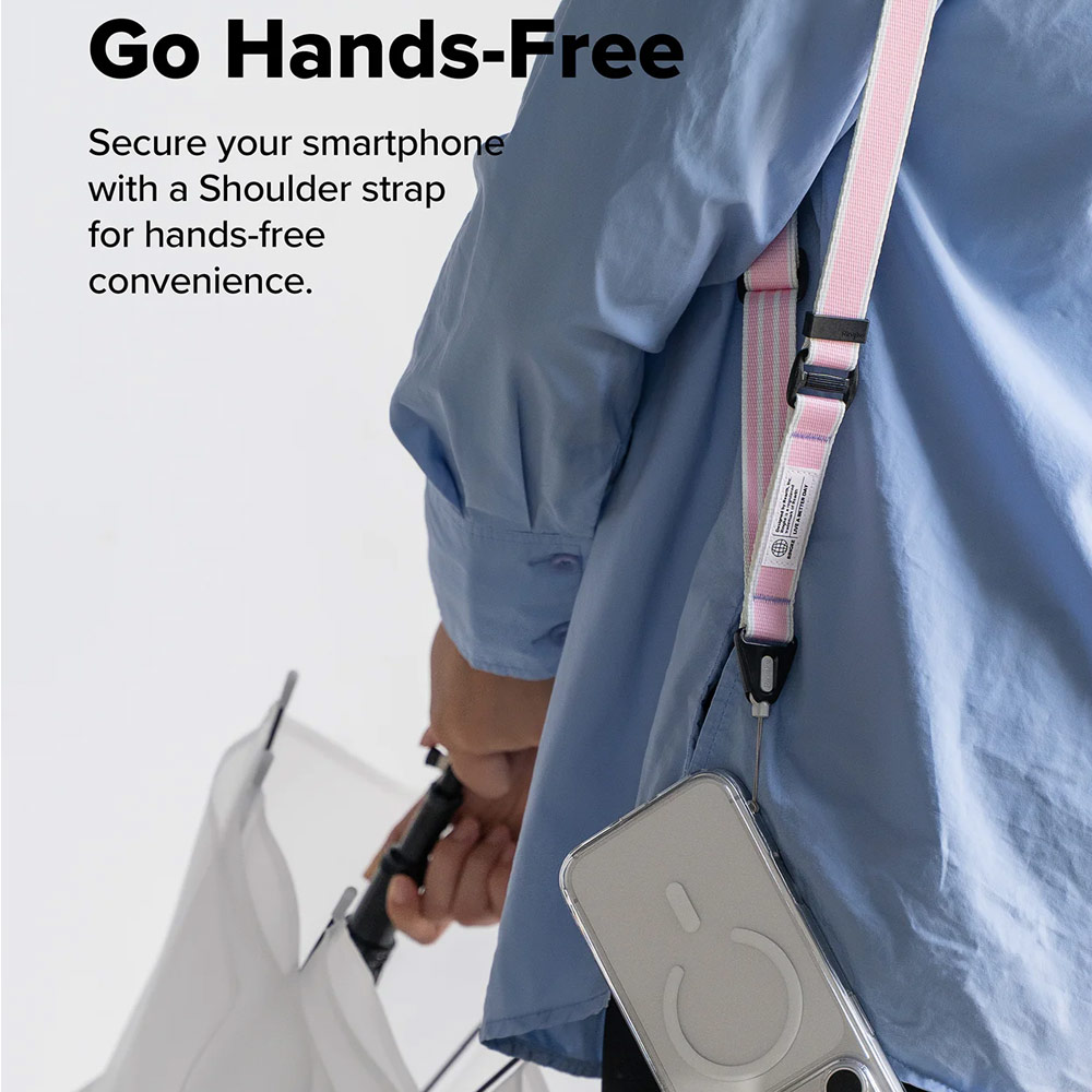 Picture of Ringke High density polyester Lanyard strap Shoulder Strap for Perfect for daily use traveling hiking smartphone  Portable Handheld Fan Strap (Stripe Pink)