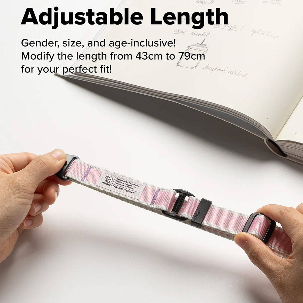 Picture of Ringke High density polyester Lanyard strap Shoulder Strap for Perfect for daily use traveling hiking smartphone  Portable Handheld Fan Strap (Stripe Pink)