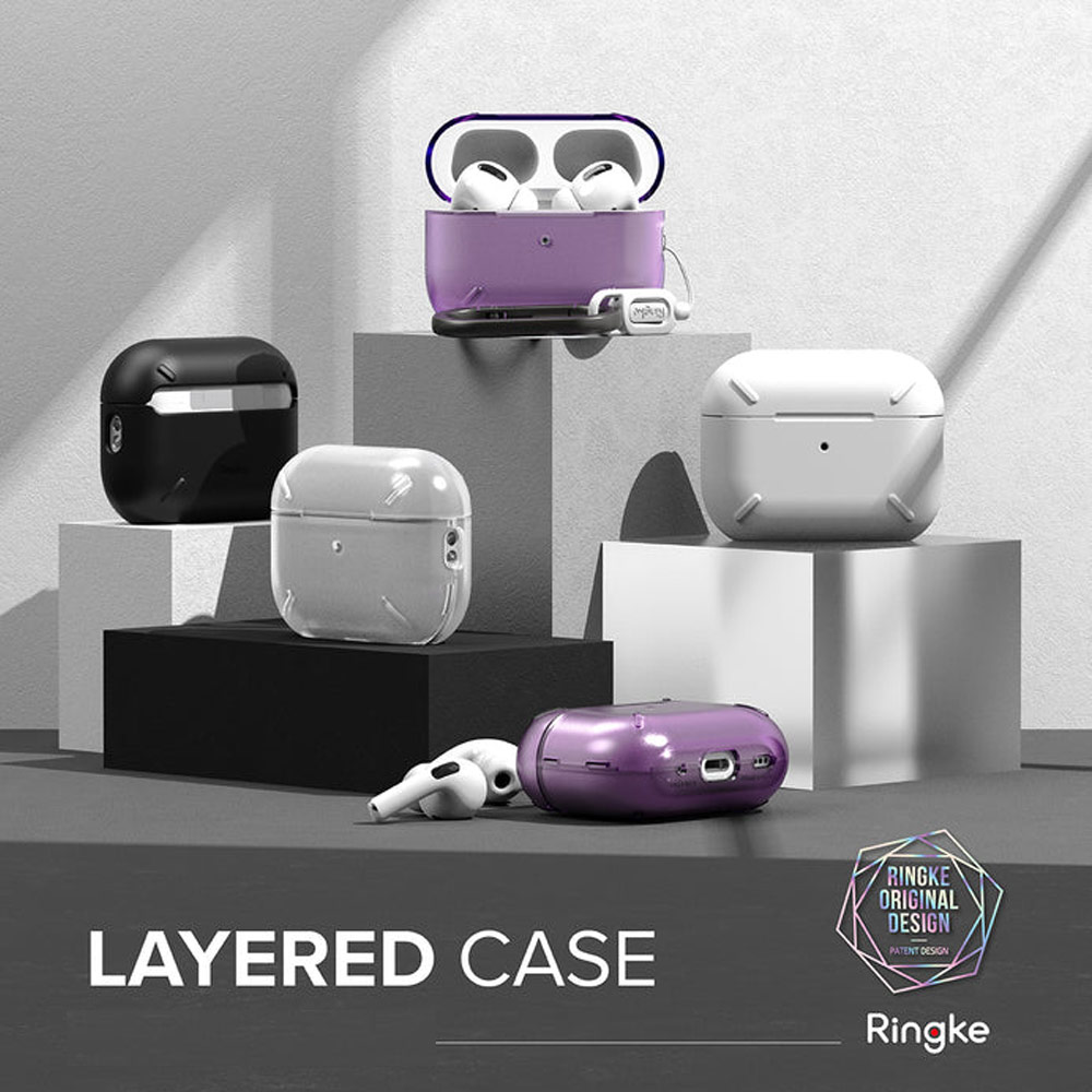 Picture of Apple Airpods Pro 2 Case | Ringke Layered Hard Protective Protection Case with Carabiner for Apple Airpods Pro 2 (Clear Purple)