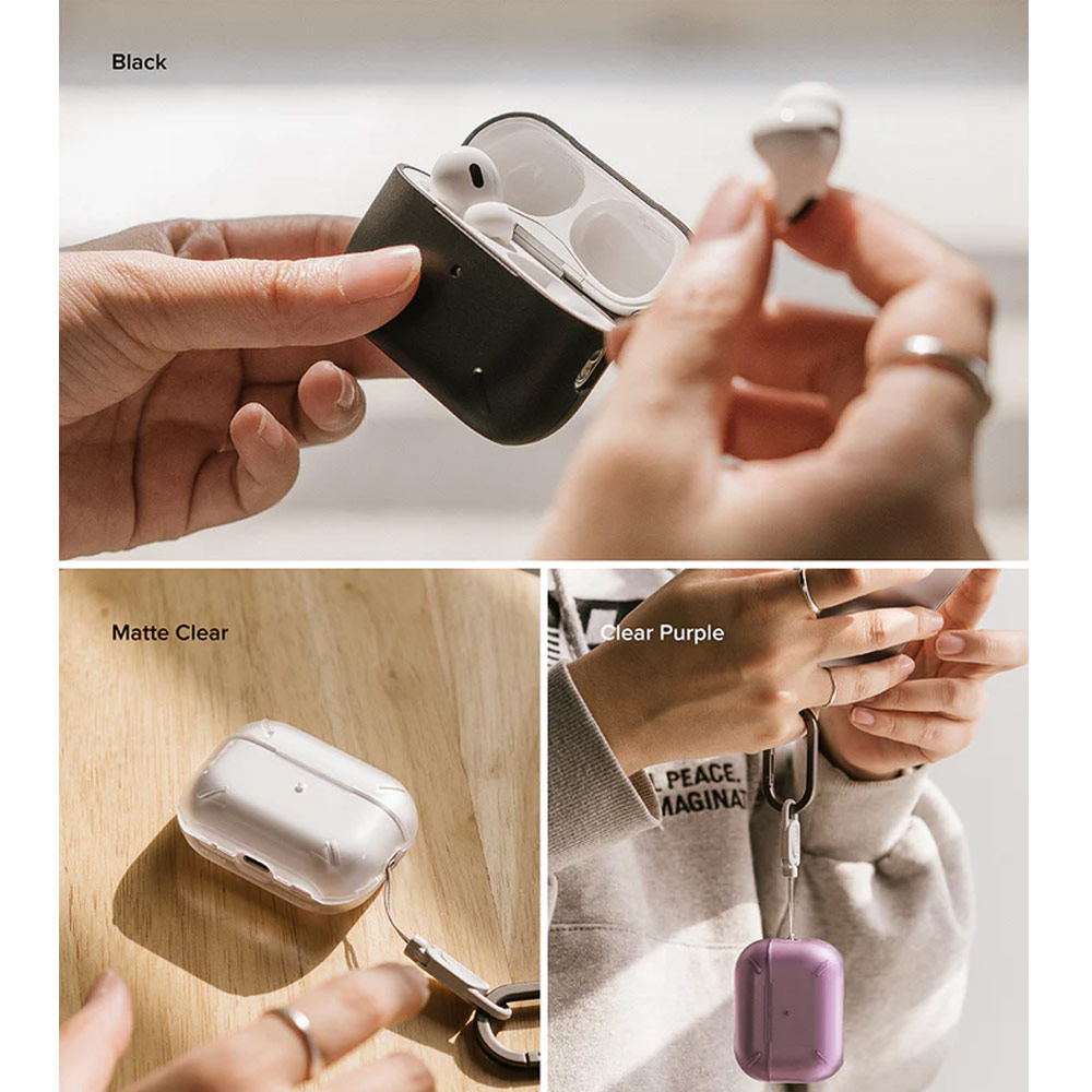 Picture of Apple Airpods Pro 2 Case | Ringke Layered Hard Protective Protection Case with Carabiner for Apple Airpods Pro 2 (Clear Purple)