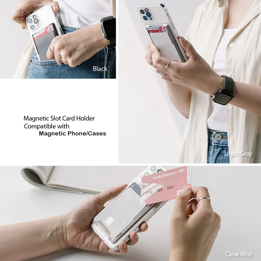 Picture of Ringke Magnetic Slot Card Holder Max Holder 3 Card with High Quality PC Material for Magnetic Smartphone and Magnetic Phone Case(Clear Mist)