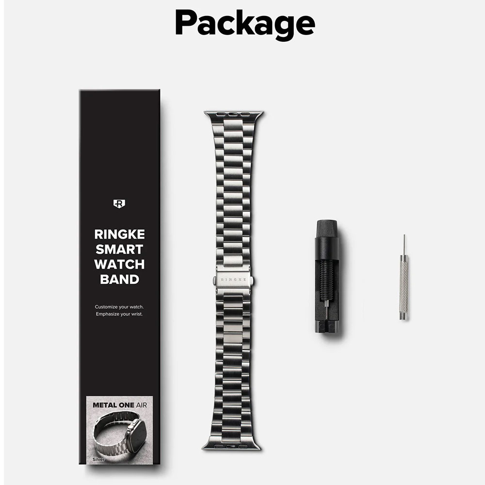 Picture of Apple Watch 10 46mm  | Ringke Stainless Steel Metal One Air Band Strap for Apple Watch Series 4 5 6 8 42mm 44mm 45mm 46mm 49mm Ultra (Silver)