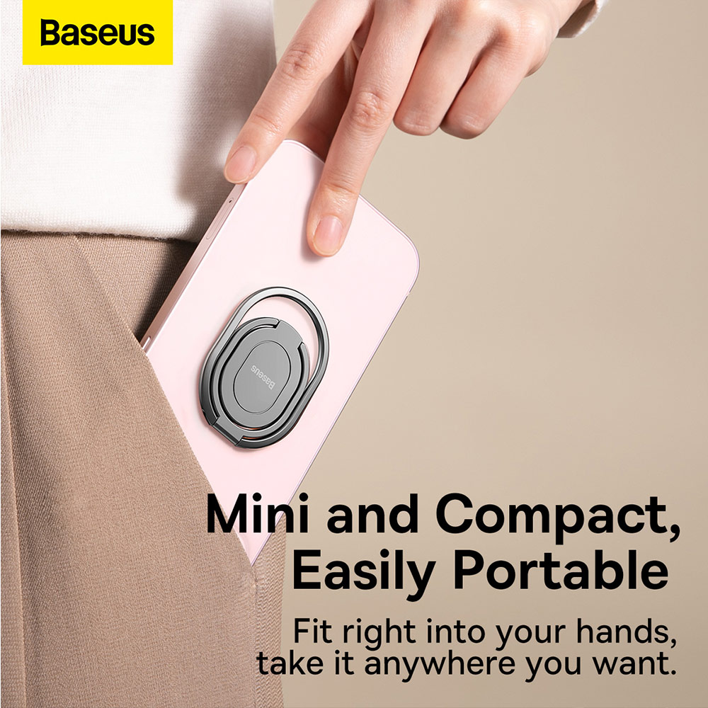 Picture of Baseus Slim and Compact 3M Adhesive Multipurpose Ring Holder Ring Stand Compatible with Magnetic Car Mount for Smartphone Metal (Gray)