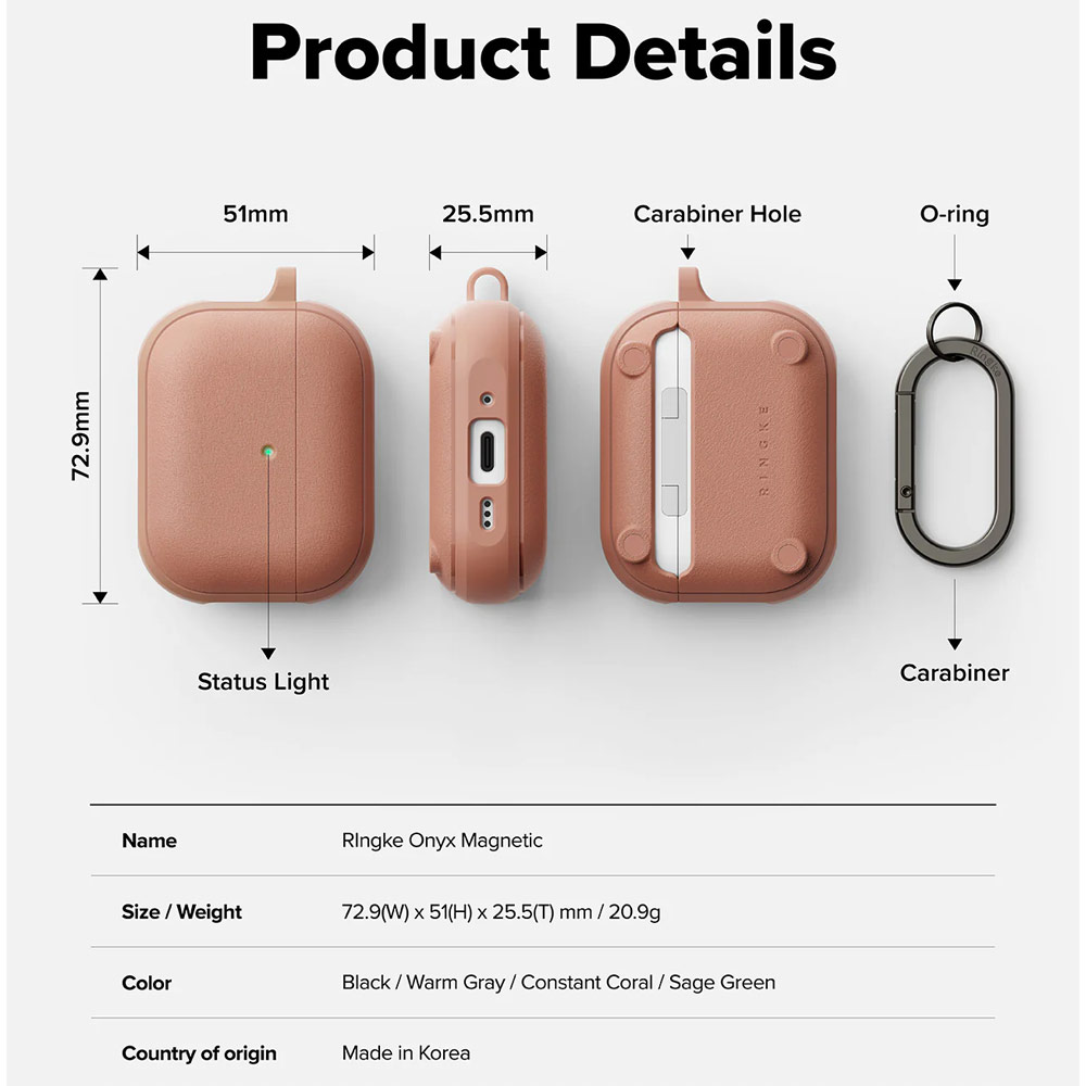 Picture of Apple Airpods Pro 3 Case | Ringke Onyx Magnetic Protective Protection Rugged Case with Carabiner for Apple Airpods Pro 3 (Constant Coral)