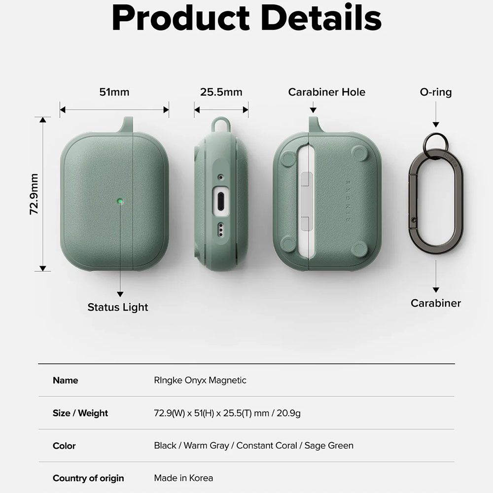 Picture of Apple Airpods Pro 3 Case | Ringke Onyx Magnetic Protective Protection Rugged Case with Carabiner for Apple Airpods Pro 3 (Sage Green)