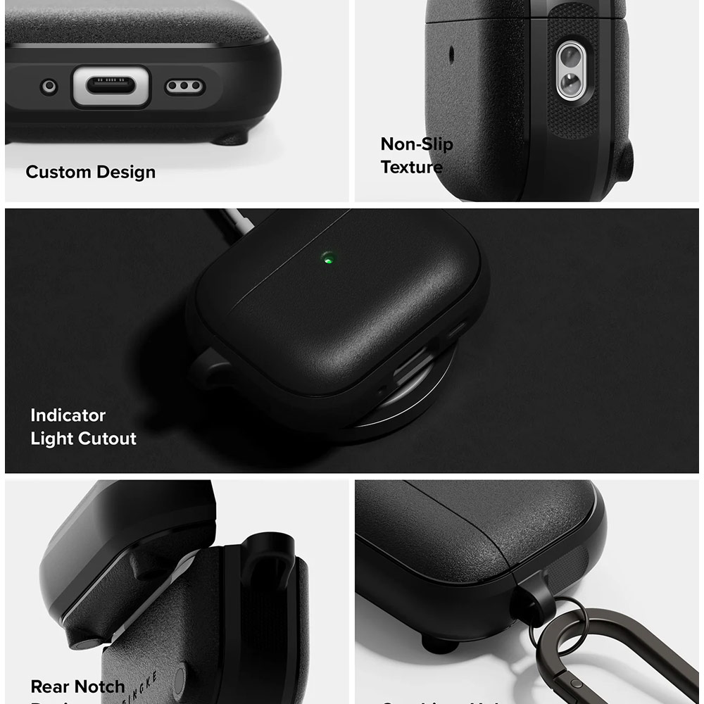 Picture of Apple Airpods Pro 3 Case | Ringke Onyx Magnetic Protective Protection Rugged Case with Carabiner for Apple Airpods Pro 3 (Black)