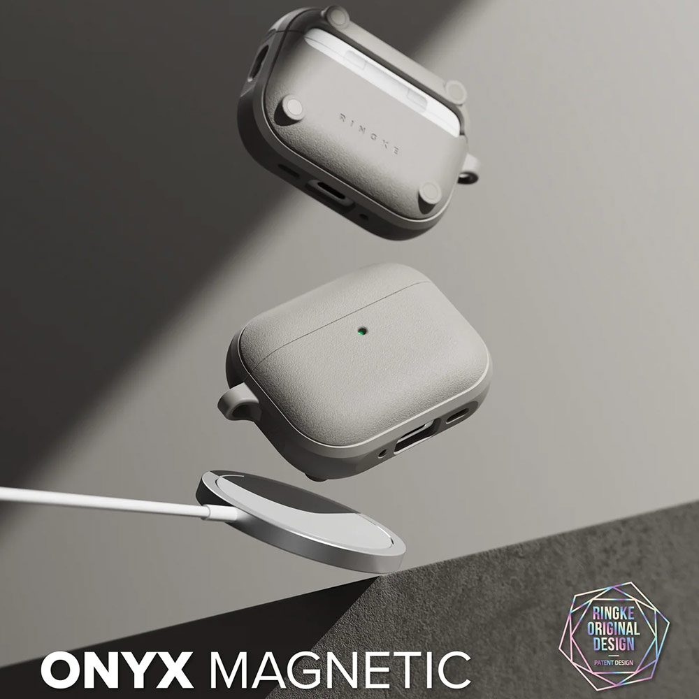 Picture of Apple Airpods Pro 3 Case | Ringke Onyx Magnetic Protective Protection Rugged Case with Carabiner for Apple Airpods Pro 3 (Warm Gray)