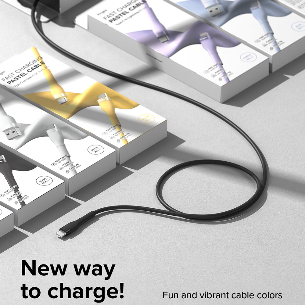 Picture of Ringke Pastel TPE Durable Cable with Cable Tie Organizer QC2.0 Fast Charge USB A to Type C (Black 120cm)