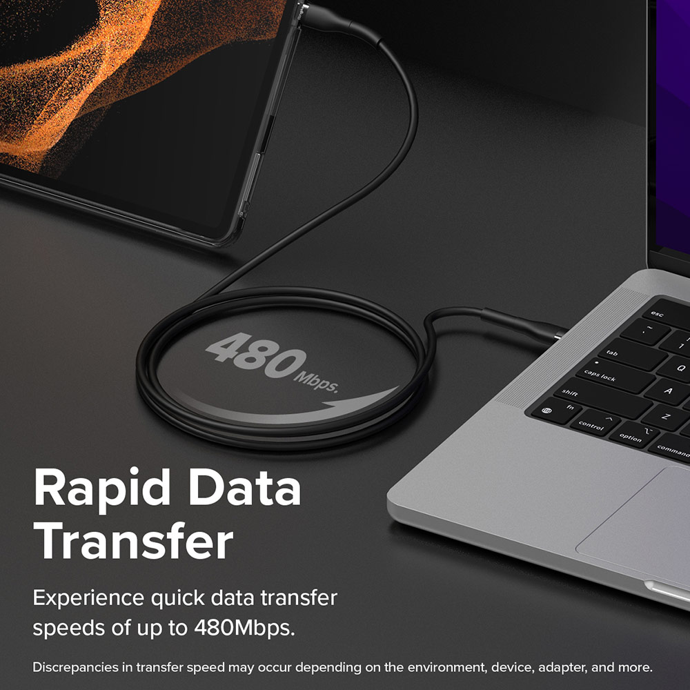 Picture of Ringke Pastel TPE Durable Cable with Cable Tie Organizer QC2.0 Fast Charge USB A to Type C (Black 120cm)