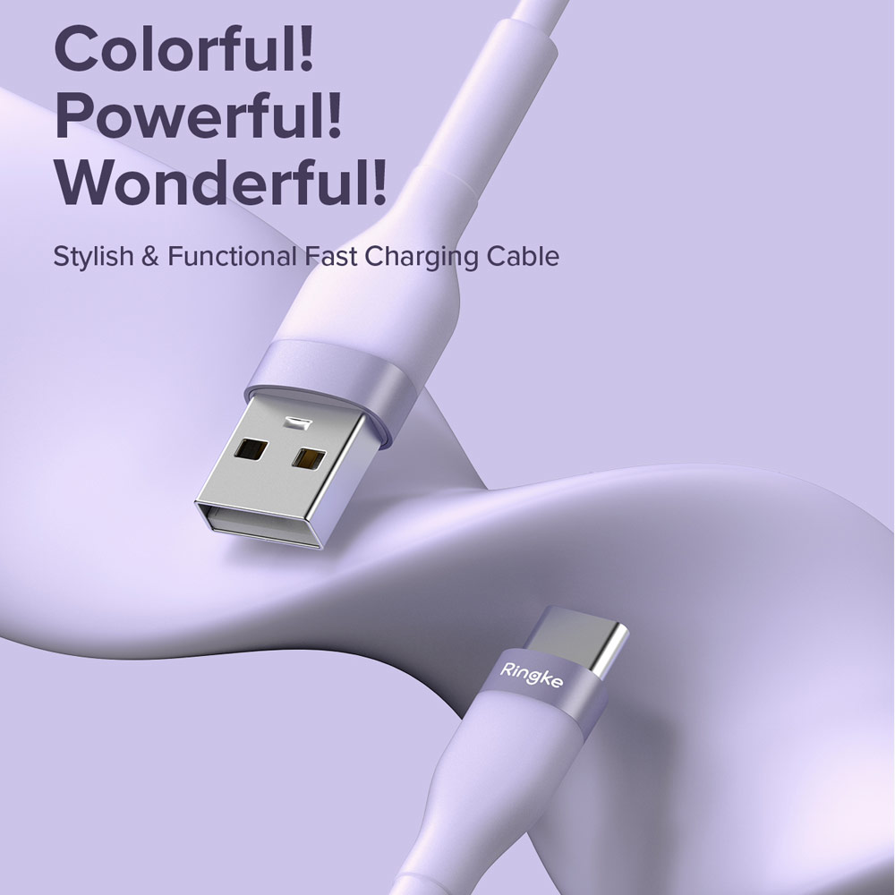 Picture of Ringke Pastel TPE Durable Cable with Cable Tie Organizer QC2.0 Fast Charge USB A to Type C (Purple 120cm)