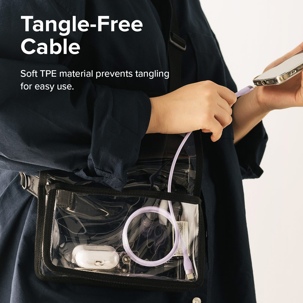Picture of Ringke Pastel TPE Durable Cable with Cable Tie Organizer QC2.0 Fast Charge USB A to Type C (Purple 120cm)