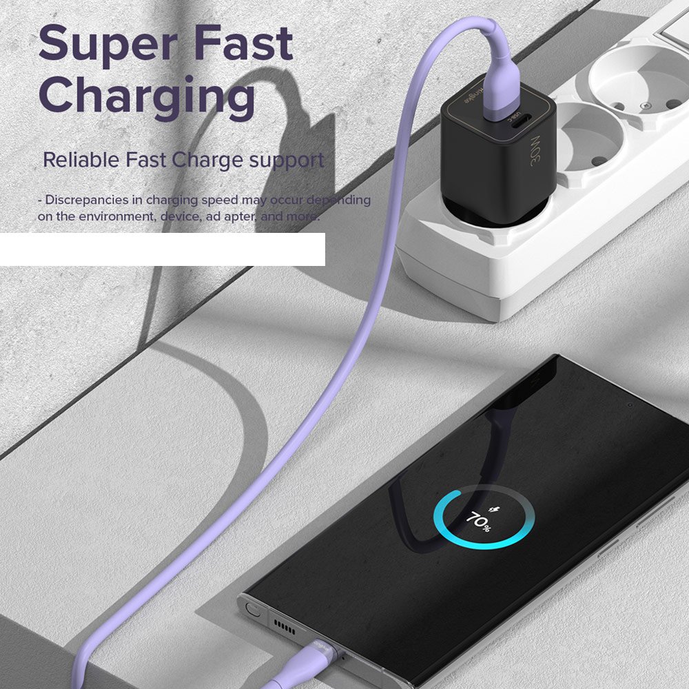 Picture of Ringke Pastel TPE Durable Cable with Cable Tie Organizer QC2.0 Fast Charge USB A to Type C (Purple 120cm)