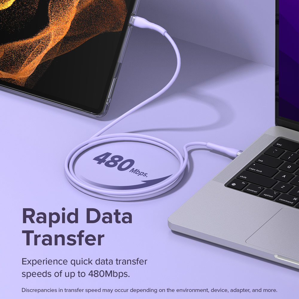 Picture of Ringke Pastel TPE Durable Cable with Cable Tie Organizer QC2.0 Fast Charge USB A to Type C (Purple 120cm)