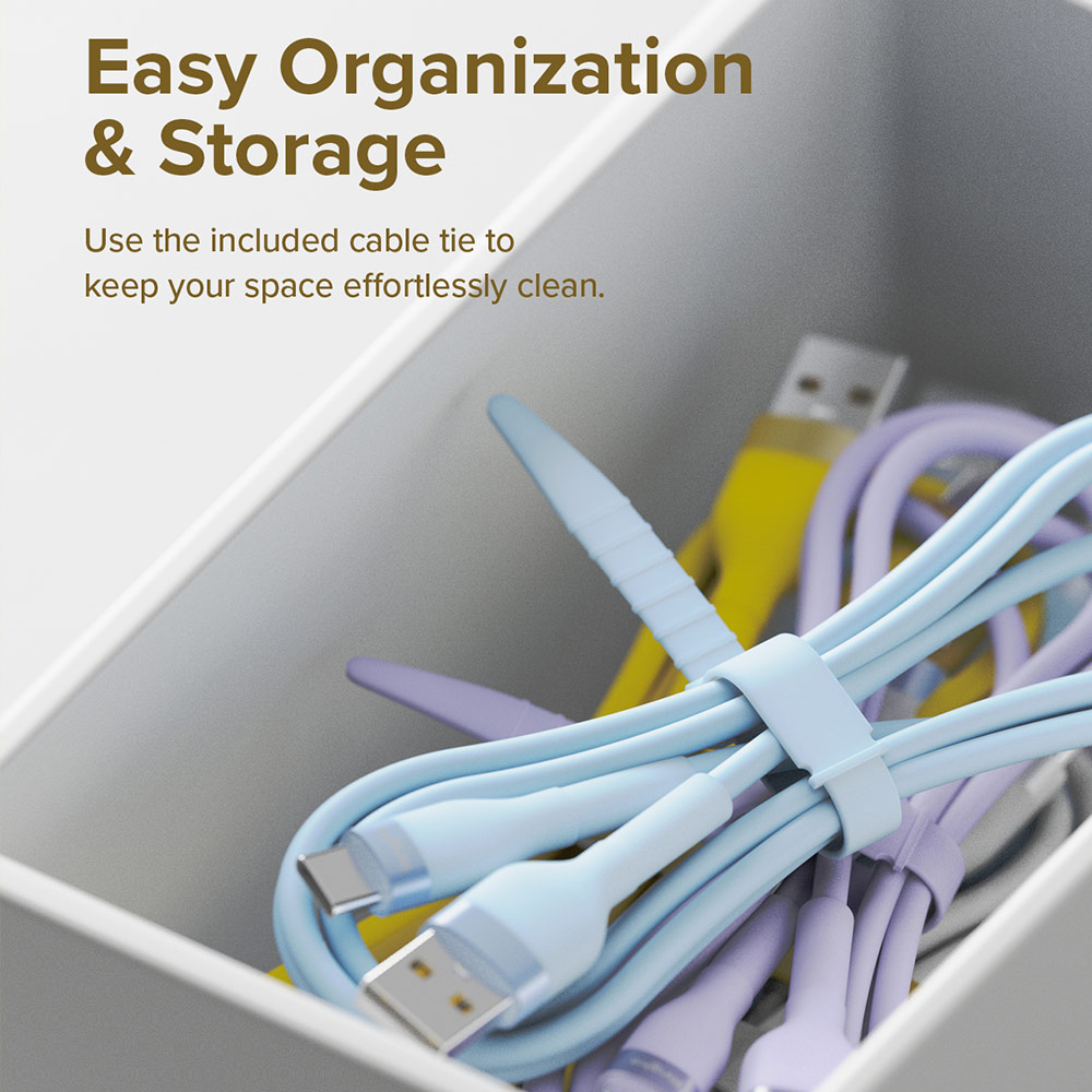 Picture of Ringke Pastel TPE Durable Cable with Cable Tie Organizer QC2.0 Fast Charge USB A to Type C (Yellow 200cm)