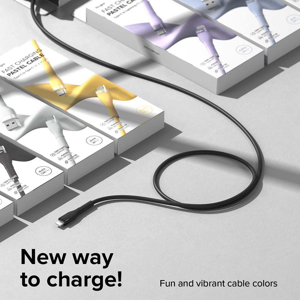 Picture of Ringke Pastel TPE Durable Cable with Cable Tie Organizer 2.4A Fast Charge USB A to Lightning (Black 120cm)