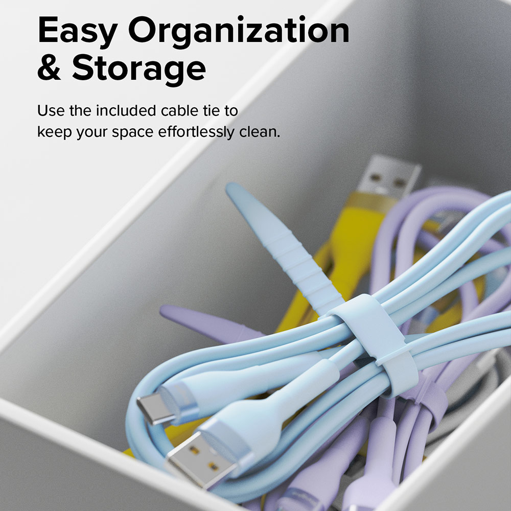 Picture of Ringke Pastel TPE Durable Cable with Cable Tie Organizer 2.4A Fast Charge USB A to Lightning (Black 120cm)