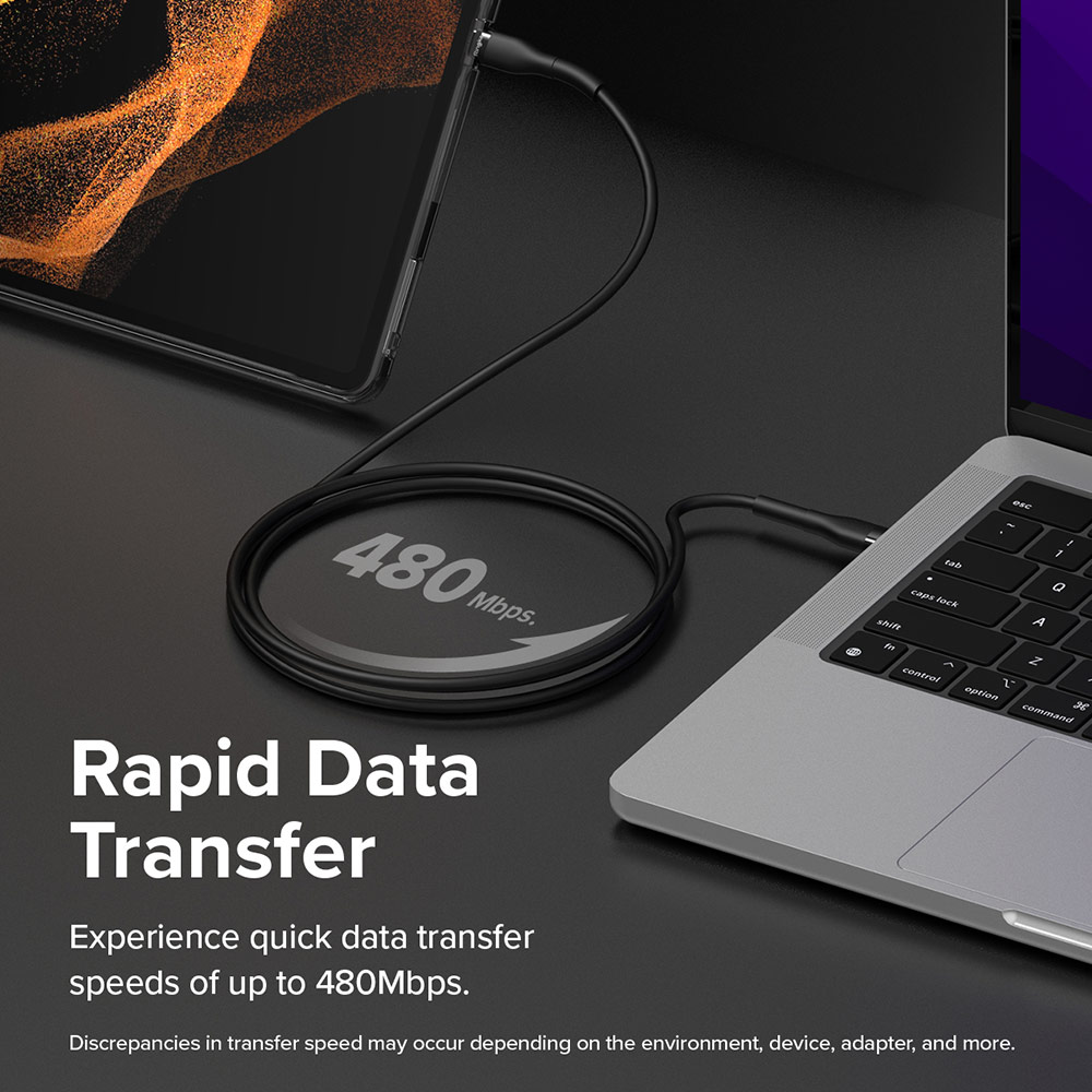 Picture of Ringke Pastel TPE Durable Cable with Cable Tie Organizer 2.4A Fast Charge USB A to Lightning (Black 120cm)