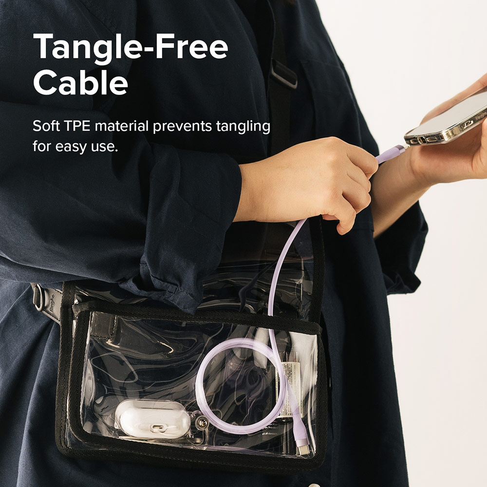 Picture of Ringke Pastel TPE Durable Cable with Cable Tie Organizer 2.4A Fast Charge USB A to Lightning (Purple 120cm)