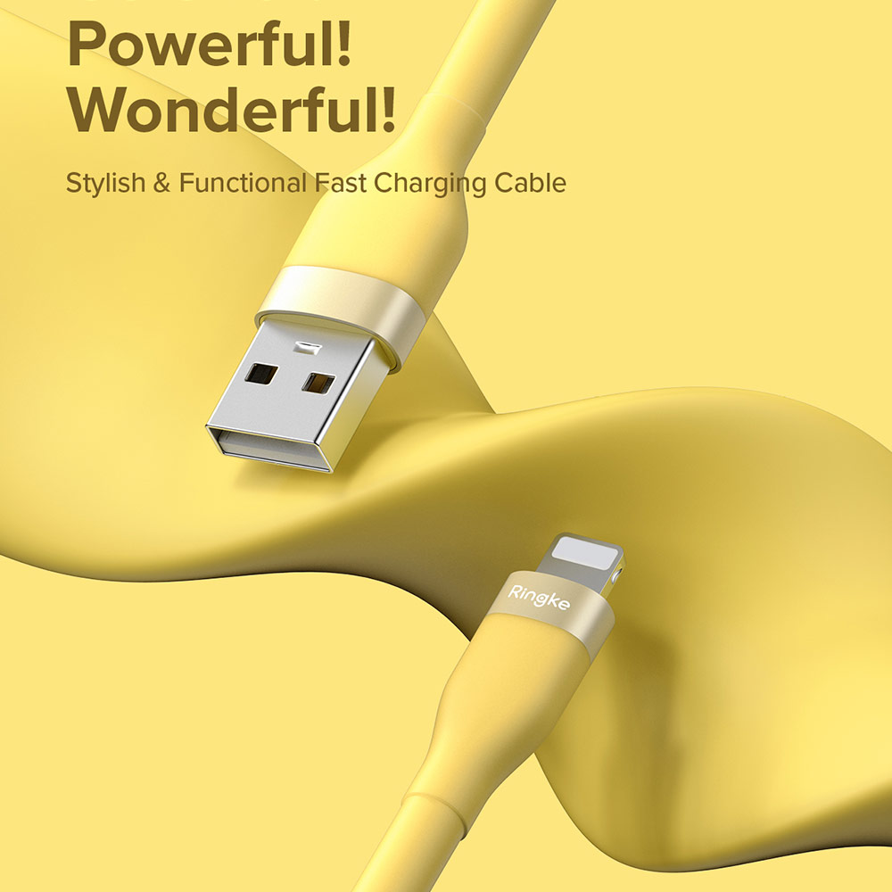 Picture of Ringke Pastel TPE Durable Cable with Cable Tie Organizer 2.4A Fast Charge USB A to Lightning (Yellow 200cm)