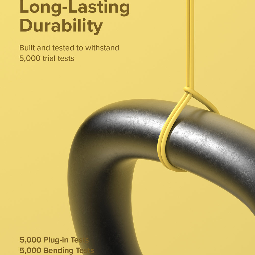 Picture of Ringke Pastel TPE Durable Cable with Cable Tie Organizer 2.4A Fast Charge USB A to Lightning (Yellow 200cm)