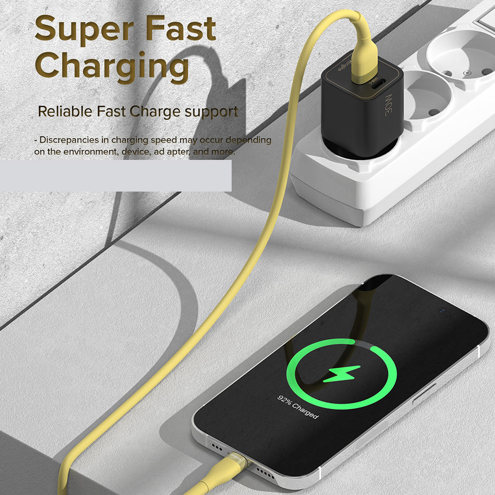 Picture of Ringke Pastel TPE Durable Cable with Cable Tie Organizer 2.4A Fast Charge USB A to Lightning (Yellow 200cm)