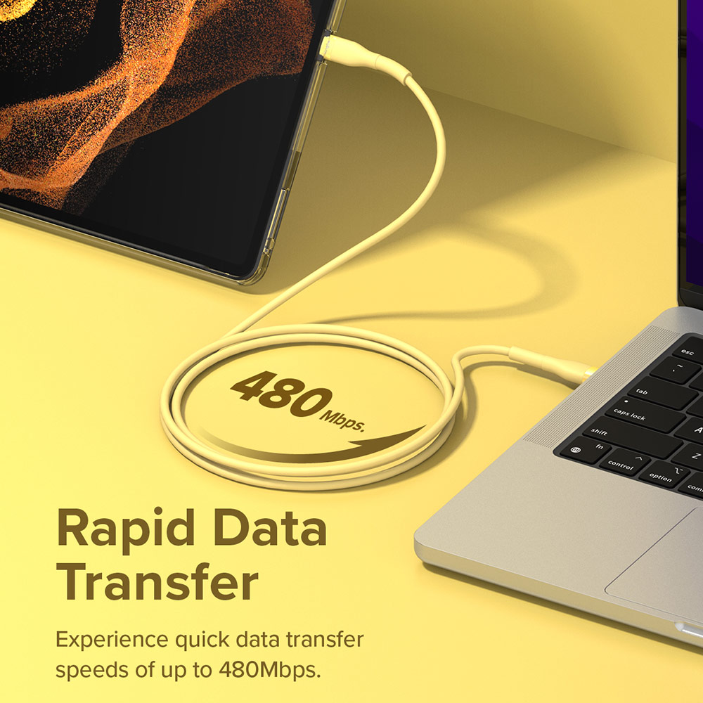 Picture of Ringke Pastel TPE Durable Cable with Cable Tie Organizer 2.4A Fast Charge USB A to Lightning (Yellow 200cm)