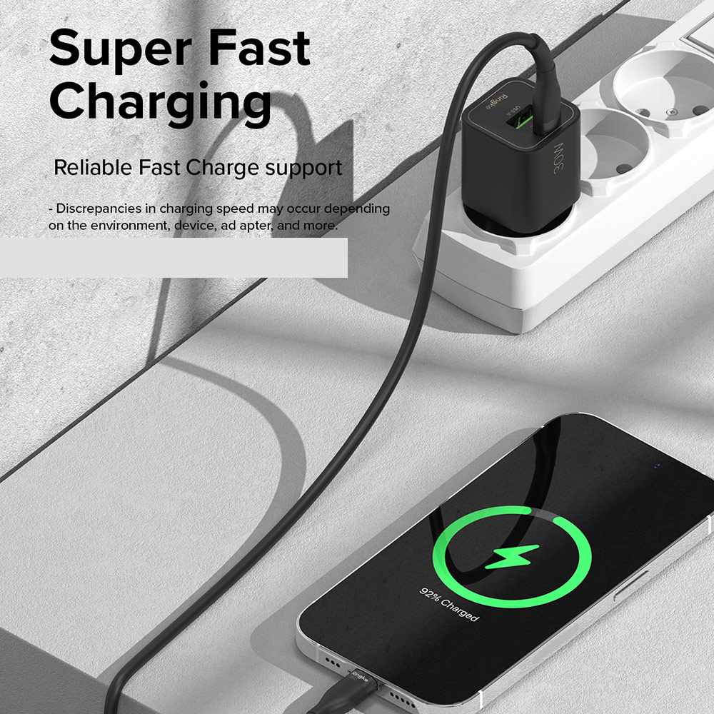 Picture of Ringke Pastel TPE Durable Cable with Cable Tie Organizer 20W Fast Charge USB C to Lightning (Black 120cm)