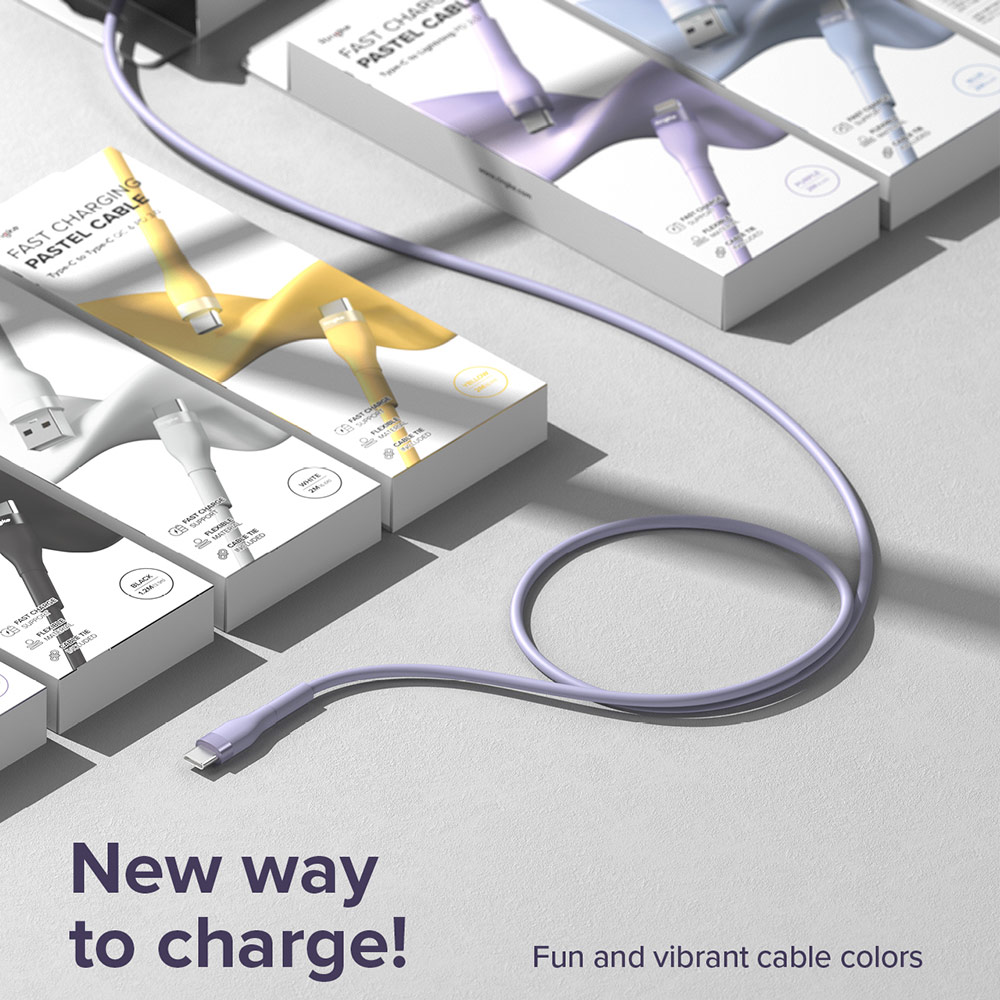 Picture of Ringke Pastel TPE Durable Cable with Cable Tie Organizer 3A Max 60W Fast Charge USB C to Type C (Purple 200cm)