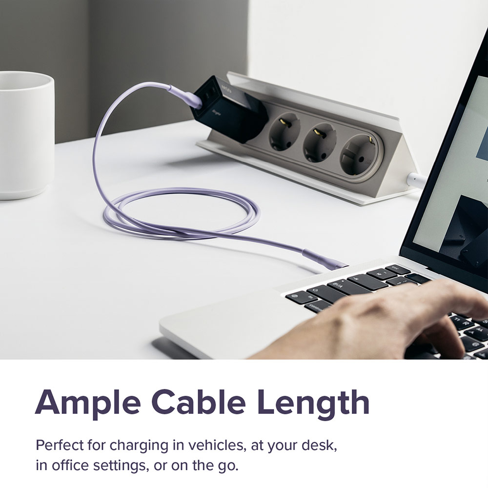 Picture of Ringke Pastel TPE Durable Cable with Cable Tie Organizer 3A Max 60W Fast Charge USB C to Type C (Purple 200cm)