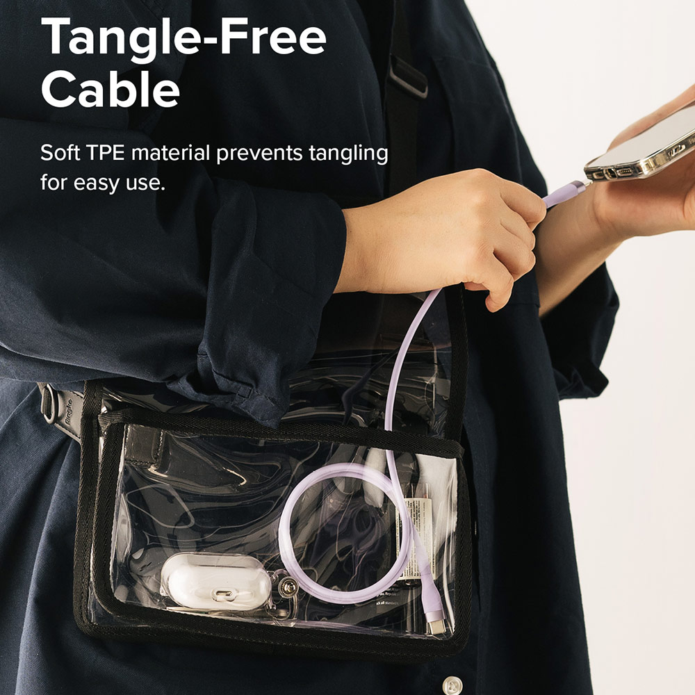 Picture of Ringke Pastel TPE Durable Cable with Cable Tie Organizer 3A Max 60W Fast Charge USB C to Type C (Purple 200cm)