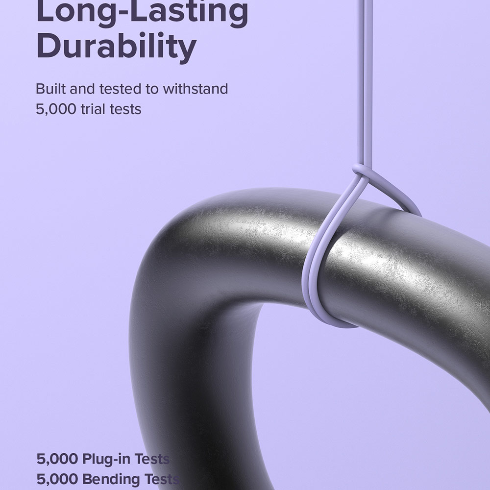 Picture of Ringke Pastel TPE Durable Cable with Cable Tie Organizer 3A Max 60W Fast Charge USB C to Type C (Purple 200cm)