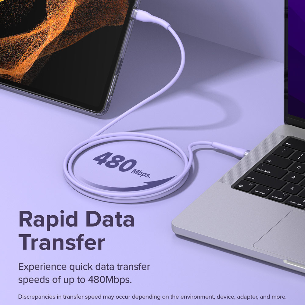 Picture of Ringke Pastel TPE Durable Cable with Cable Tie Organizer 3A Max 60W Fast Charge USB C to Type C (Purple 200cm)