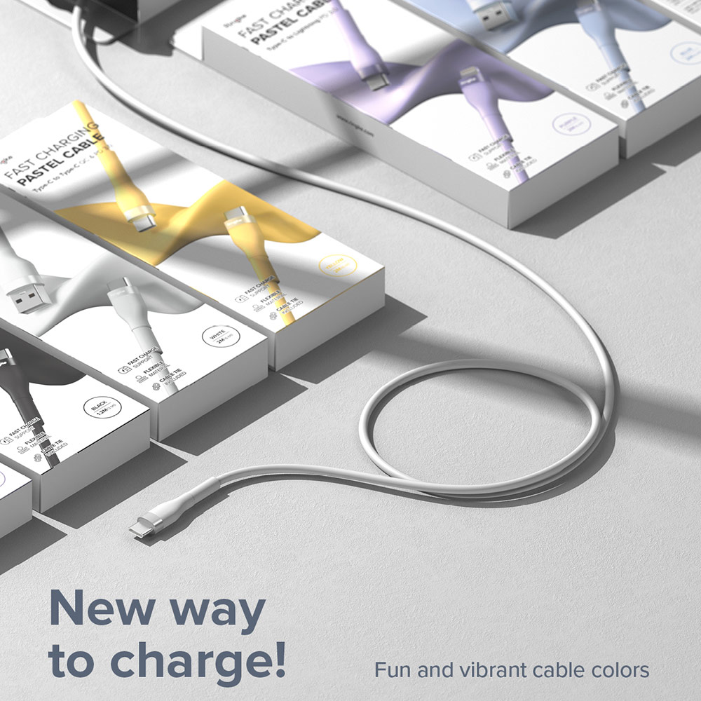 Picture of Ringke Pastel TPE Durable Cable with Cable Tie Organizer 3A Max 60W Fast Charge USB C to Type C (White 200cm)