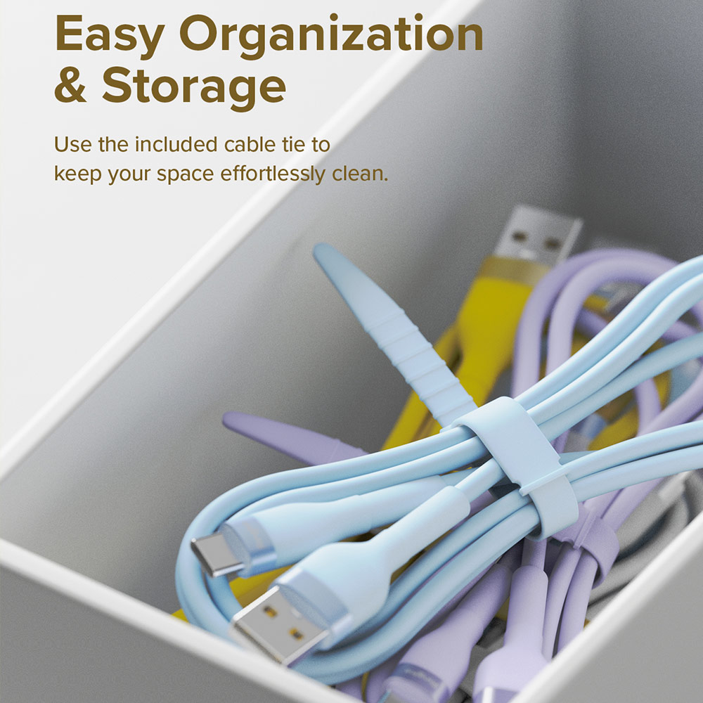 Picture of Ringke Pastel TPE Durable Cable with Cable Tie Organizer 3A Max 60W Fast Charge USB C to Type C (Yellow 200cm)