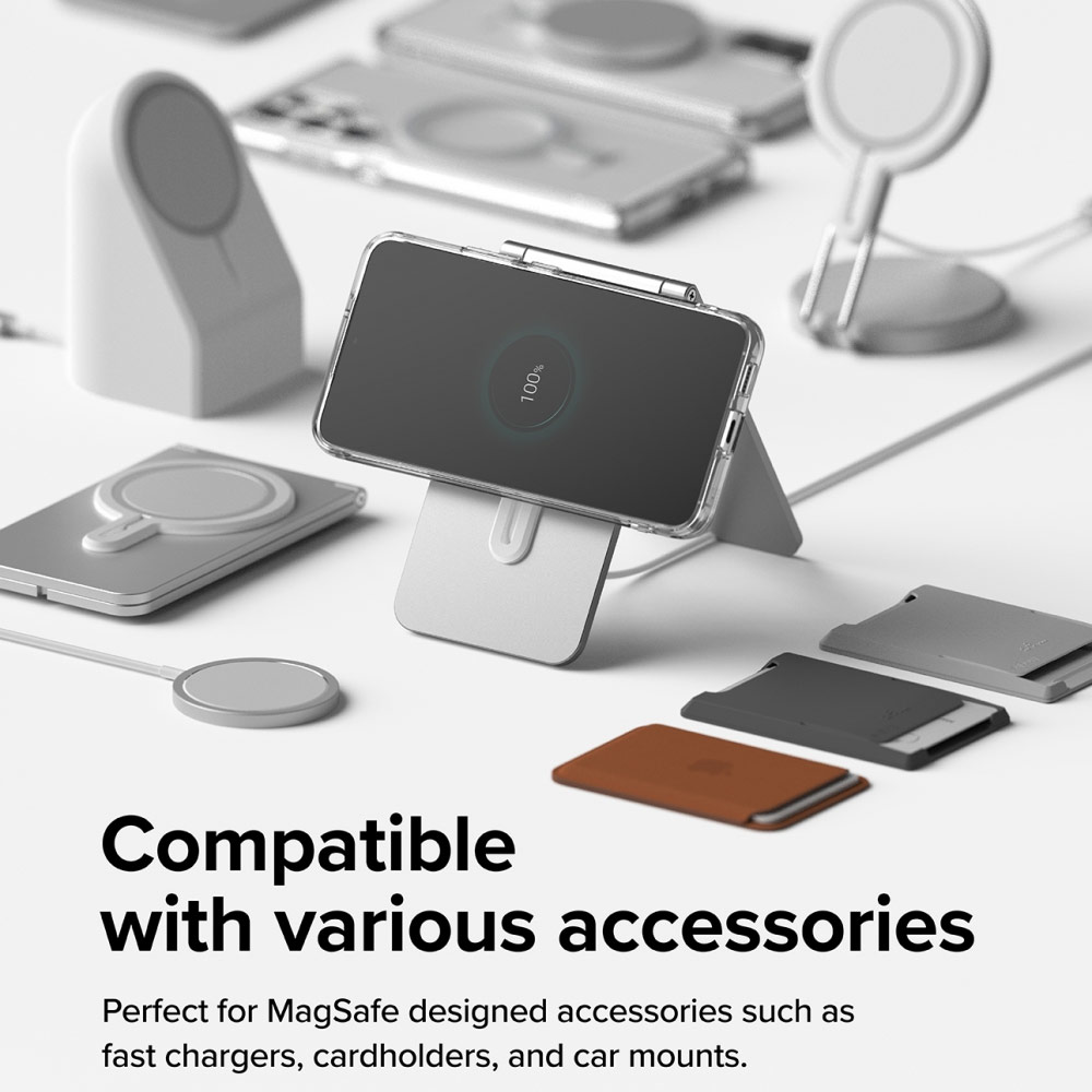 Picture of Ringke Magnetic Plate Compatible with MagSafe Accessories Universal Adhesive Magnet Stickers with PU leather covered with Installation Attachment Guide (White)