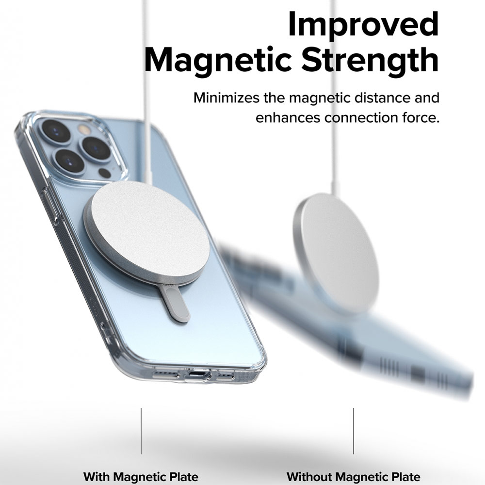 Picture of Ringke Magnetic Plate Compatible with MagSafe Accessories Universal Adhesive Magnet Stickers with PU leather covered with Installation Attachment Guide (White)