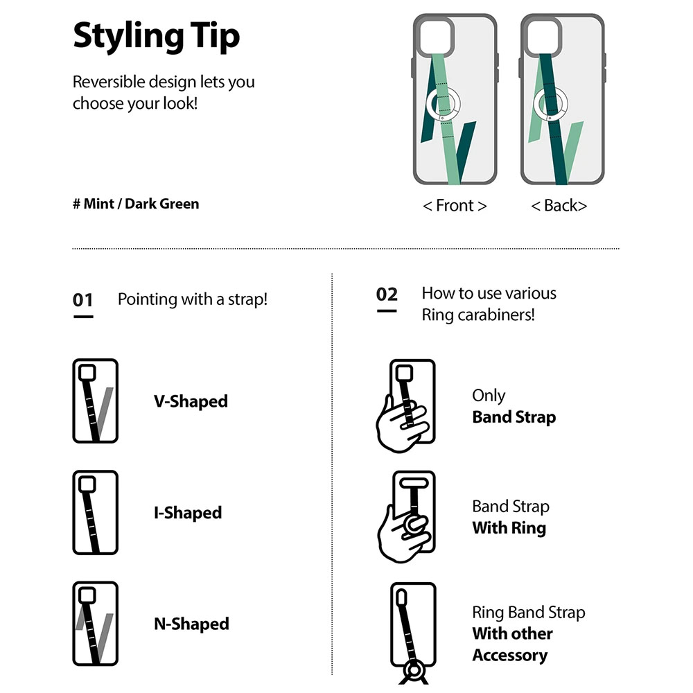 Picture of Ringke Ring Band Strap with Carabiner for Smartphone Case (Mint)