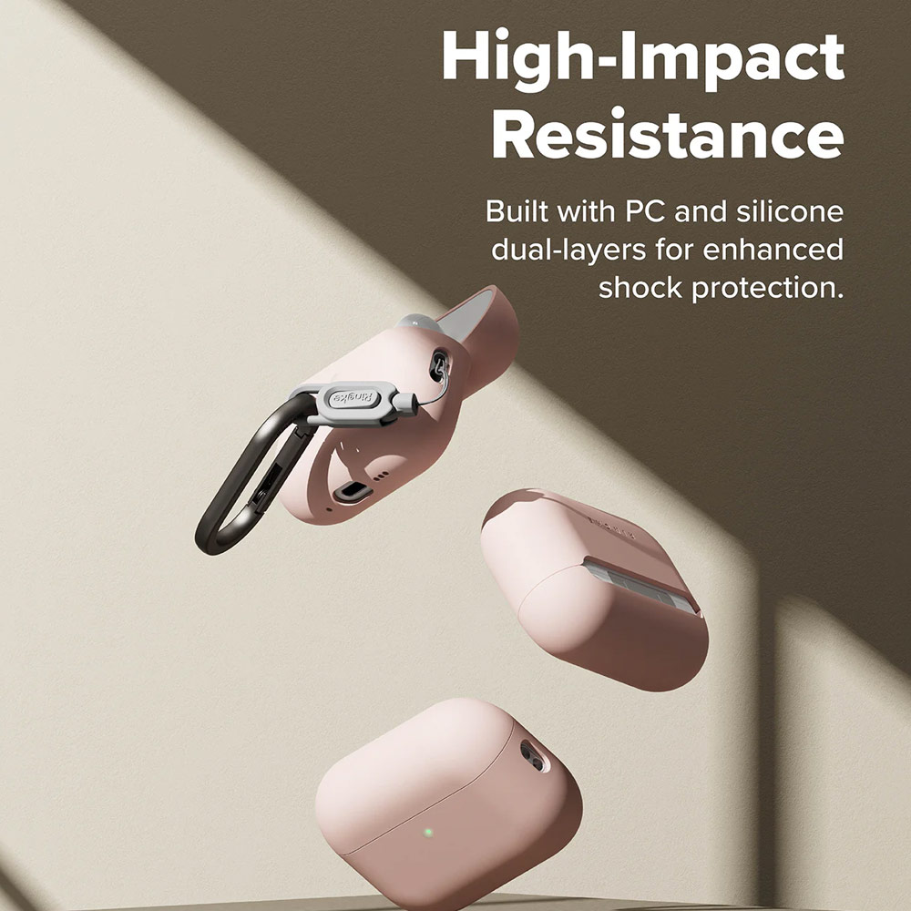 Picture of Apple Airpods Pro 3 Case | Ringke Silicone Soft Feel Hard Protective Protection Case with Carabiner for Apple Airpods Pro 3 (Pink Sand)