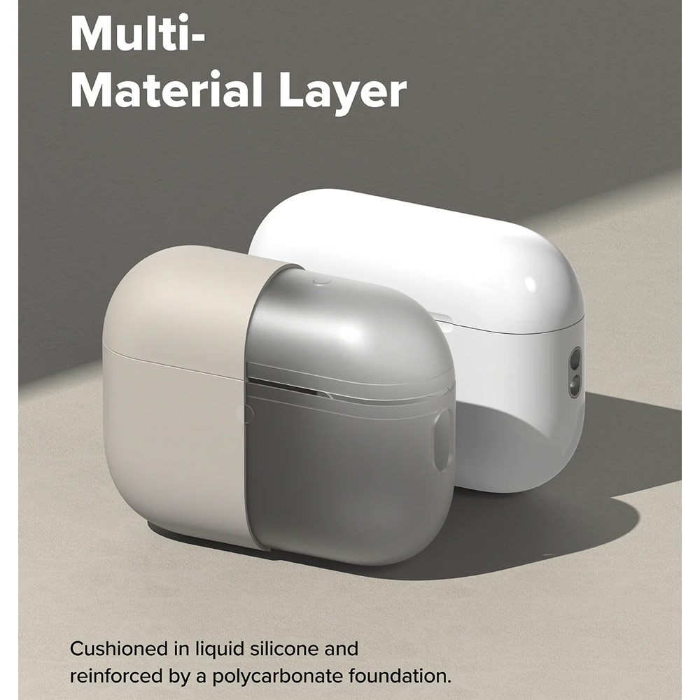 Picture of Apple Airpods Pro 3 Case | Ringke Silicone Soft Feel Hard Protective Protection Case with Carabiner for Apple Airpods Pro 3 (Stone)