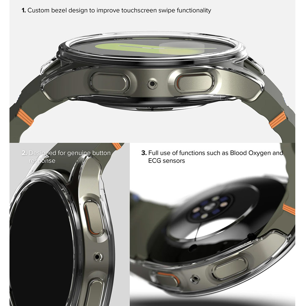 Picture of Samsung Galaxy Watch 7 44mm Case | Ringke Slim Case and Tempered Glass Screen Protector for Samsung Galaxy Watch 7 44mm (Clear)